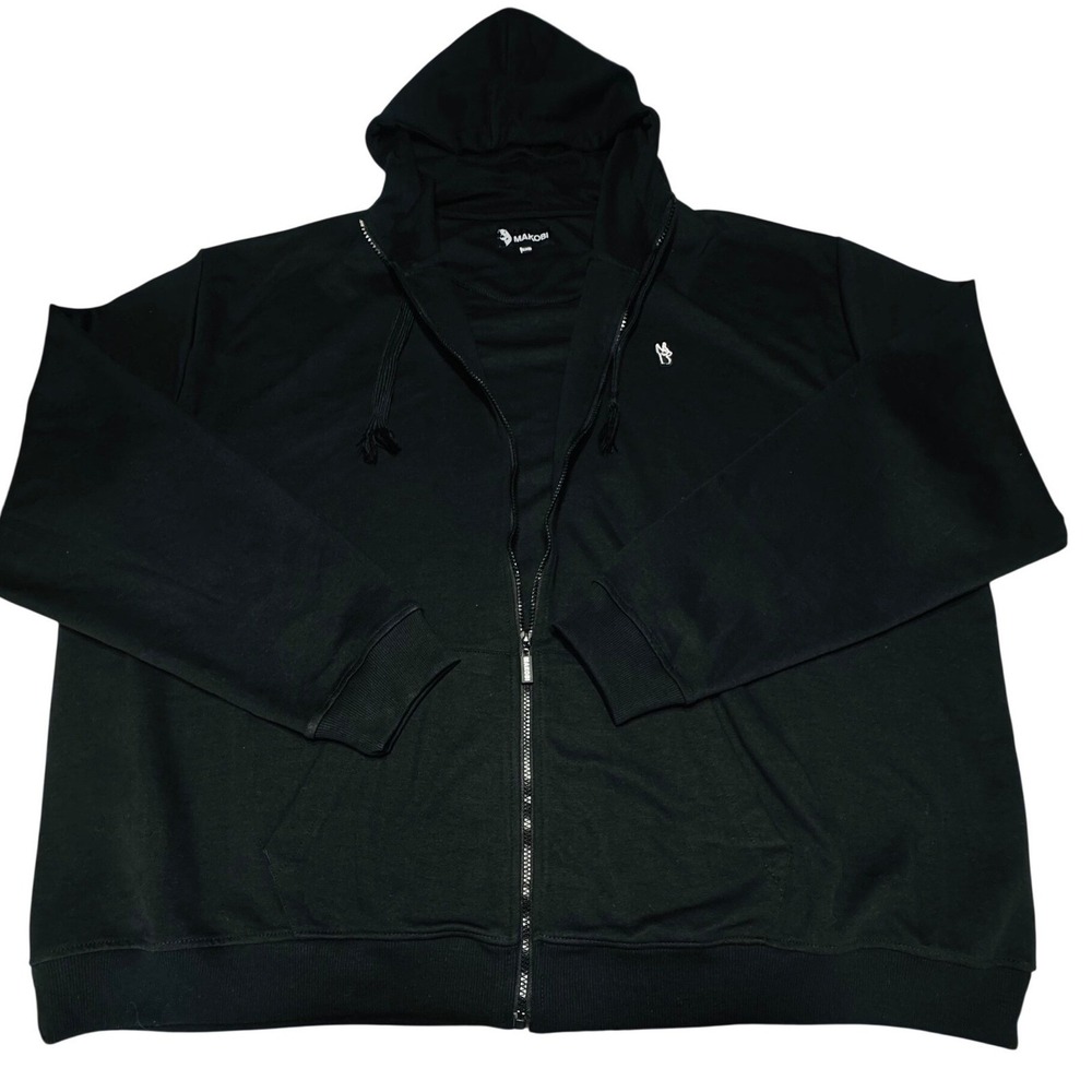 Makobi Hoodie Mens 5XB Embroidered Logo Black Cotton Blend Long Sleeve Full Zip